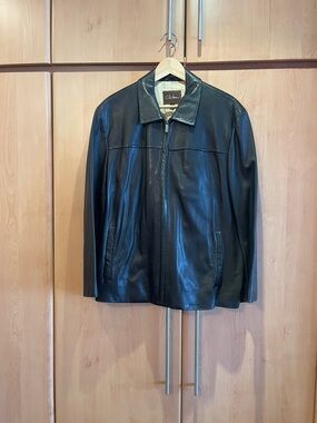 Cole Haan Black Leather Zip Front Bomber Jacket